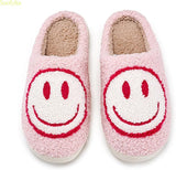 soofylia Cute Smile Face Slippers for Women and Men, Soft Plush Comfy Warm Couple Slip-On House Happy Face Slippers For Winter, Non-Slip Fuzzy Flat Slides in Grey
