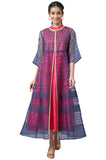 Aurelia Women's Dark Blue A-Line Floral Printed Gilet With Embroidered Inner Kurta_22AUD10435-503229_L