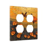 Xuejiaku Outlet Covers Oil Painting Abstract Orange Butterfly Flower 2 Gang Decorative Light Switch Cover Double Duplex Socket C