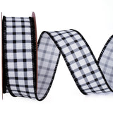 LaRibbons Gingham Burlap Ribbon Wired 1 1/2 Inch x 10 Yards, Black Check Plaid Ribbon for Wreaths, Gift Wrapping, Bows, Party Cr