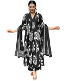 Anni Designer Women'S Rayon Viscose Anarkali Printed Kurta With Pant & Dupatta (Jasiwal Black-Vks01_Xl_Black_X-Large),Black,XL,,,