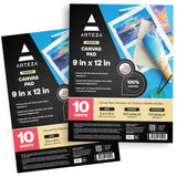 ARTEZA Canvas Pad 9x12 Inches Pack of 2, 20 Glue-Bound Sheets of Pre-Primed Canvas Paper for Acrylic, Oil and Mixed Media Painti