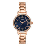 Timex Analog Watch For Woman With Blue Round Dial & Rose Gold Stainless Steel Bracelet Band Water Resistant Women'S Wrist Watche