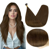 Full Shine I Tip Hair Extensions Brown Real Human Hair Extensions Real Hair 16Inch Remy Hair I Tip Extensions Fusion Extensions