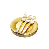 N9R 60pcs Gold Plastic Dessert Plates with Forks, Include 30pcs Disposable Dessert Plates 7 inch, 30pcs Gold Plastic Forks 7.4 i