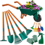 Kids Gardening Set-12 PCS Kids Gardening Tools Wheelbarrow Set with Shovel, Leaf Rake, Gloves, Spray Bottle-Toddler Gardening Se