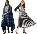Gosriki Women'S Embroidered Kurti & Kurti Pant Dupatta Set Combo Pack Of 2 (Doremi Navy & Kari Black-Gs_Xxl_Multi_Xx-Large),Multicolour,2,B0D17WXJQ6