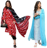 Anni Designer Women'S Cotton Blend Printed Straight Kurta With Pant & Dupatta Pack Of 2 (Combo-Mayavi Red-April-Sky Blue_M_Multi_Medium),Multicolour,M,,,