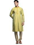 Manyavar Kurta Set for Men, Full Sleeves Mandarin Collar Ethnic Kurta Set For Diwali, Wedding, Party Art Silk (Green, L)