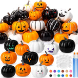 Yalikop 50 Pcs Halloween DIY Pumpkin Painting Kits 42 Halloween Assorted Craft Foam Pumpkins to Paint with Paints Palette Brush