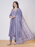 Gosriki Women'S Rayon Viscose Anarkali Embroidered Kurta With Pant & Dupatta (Anandhi Purple-Vks01-Gs_L_Purple_Large),Purple,,B0DTK8BKHV