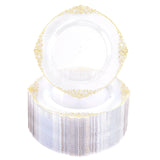 Morejoy 100pcs Gold Plastic Plates - Clear Gold Disposable Plates - 7.5 inch Clear and Gold Dessert Plates, Clear Plastic Plates