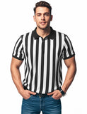ChinFun Men's Referee Shirt Collared Official Mens Ref Shirt Jersey Short Sleeve Black and White Stripes Football Halloween Cost