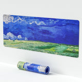 XL Van Gogh Mouse Pad, Large Oil Painting Field Gaming Mouse Mat, 31.5 x 11.8 Desk Mat with Non-Slip Base and Stitched Edge for