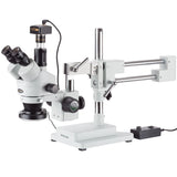 AmScope 3.5X-90X Simul-Focal Stereo Zoom Microscope on Boom Stand with 144-LED Ring Light and 10MP Camera