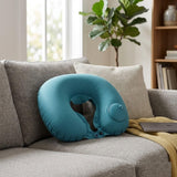 Rangchhelo Automatic Inflatable UShaped Neck Pillow, Portable Push Type Travel Cushion, Soft Velvet Air Pillow For Picnic & Bac