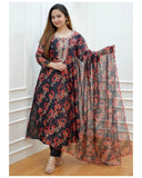 Gosriki Women'S Cotton Blend Printed Straight Kurta With Pant & Dupatta (Muni Navy Blue-Gs_Xxl_Navy Blue_Xx-Large),Navy Blue,2,B0C9QVP4C9