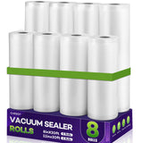 CAREGY Food Vacuum Sealer Rolls Bags 8 Pack 4 Rolls 8 x 20 and 4 Rolls 11x 20 Commercial Grade BPA Free Bag Rolls Embossed