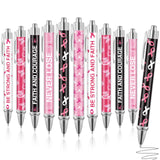 Yeaqee 48 Pcs Breast Cancer Awareness Pens Bulk Pink Ribbon Ballpoint Pens Pink Faith Message Pens 1.0 mm Black Ink for Women Gi