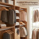30-Pack Wood-Look Plastic Hangers, Non-Slip Velvet Finish, 360° Swivel Hook