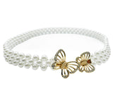 Syga WomenS Pearl Waist Chain With Golden Double Butterfly Crystal Buckle Stretchable Kamarband Suitable Size For Waist 2434