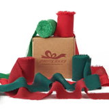 Pretty Jolly Red Green Chiffon Ribbon for Gift Wrapping 4 Rolls 2 Inch x 5Yd Silk Ribbons Handmade Fringe Fabric Ribbon for Flow