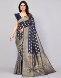 Sugathari Womens Banarasi Saree Pure Kanjivaram Silk Saree Soft New Ladies 2023 Design Wear Pattu Sarees Latest Cotton Party Sari Collections With Blouse Piece For Wedding Sadi (Pari 161 N Blue)