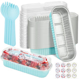 ylnurac 60Pack Mini Cake Pans Disposable Mini Loaf Pans with Lids and Spoons and Stickers, 6.8Oz Aluminum Foil Pans Tins, Indivi
