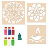 Incredible Gifts India Flower with Border Rangoli Stencils for Floor Big with Six Rangoli Colours(Wood, 20cmx20cm)