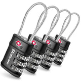 4 Pack TSA Approved Luggage Locks, Combination Travel Cable Lock, 3-Digit Waterproof Padlock, Zinc Alloy Outdoor Keyless Resetta