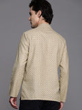 Manyavar Men'S Short Kurta, Full Sleeves Mandarin Collar Ethnic Waist Length Kurta Only, Kurta For Festival, Wedding, Party, Anniversary, Blended Cotton (Beige, Xl)