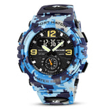 Skmei Sport Military Tactical Commando Digital-Analog Watch, Black Dial Abs Case Men'S Watch, Tpu Blue Camouflage Band, Waterpro