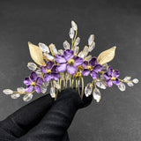 Purple Metal Flower Gold Side Comb Hair Accessories for Wedding Prom