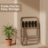 2-Tier X-Shaped Folding Luggage Rack with Nylon Straps, Chrome Finish