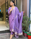 Anni Designer Women'S Rayon Viscose Embroidered Straight Kurta With Pant & Dupatta (Paritosh Purple_L_Purple_Large),Purple,L,,,