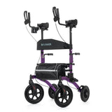 ELENKER All-Terrain Upright Rollator Walker, Stand up Rolling Walker with Seat, 12Non-Pneumatic Wheels, Compact Folding Desi