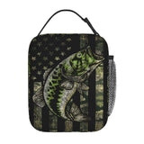 Gianlaima Camo Camouflage Hunting Fish American Flag Insulated Lunch Box For Women Man, Portable Lunch Bag Reusable Cooler Tote