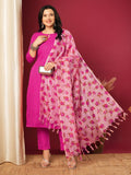 Anni Designer Women'S Rayon Blend Printed Straight Kurta With Pant & Dupatta (Barhai Pink-Vks01_L_Pink_Large),Pink,L,,,
