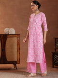 Libas Womens Printed Cotton Straight Kurta With Palazzos And Dupatta Pink M 36904