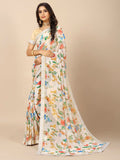 Rangita Women Floral Printed Georgette Saree With Blouse Piece - Off White (Size 5.5 Mtr)