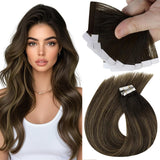 Sunny Hair Tape in Hair Extensions Real Human Hair Invisible Remy Hair Extensions Tape ins for Women Darkest Brown Ombre Medium