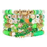 Ardorchid St. Patrick's Day Bracelets Irish Shamrock Heishi Bracelets for Women Lucky Green Leaf Beaded Stretchy Charm Bracelet