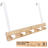 Badiano Over The Door Hook Hanger, Bamboo Coat Rack with 5 Metal Hooks, Wood Clothes Organizer for Coat, Towels, Bags, Robes (Wh