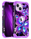 Miqala Compatible with iPhone 14 Case,Glow in The Dark Three Layer Heavy Duty Shockproof Hard Plastic Bumper+Soft Silicone Prote