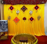 SellplusCraft Decorative Backdrop Set with Yellow Marigold Strings and Curtain | Wedding, Haldi, Pooja and Festival Decor | Trad