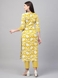 Gosriki Women'S Cotton Blend Printed Straight Kurta With Pant (Pustak Yellow-Gs_L_Begani_Large),Yellow,,B0D9WCK8HQ