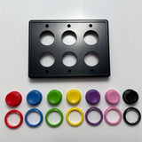 Arcade Light Switch Triple Plate Cover, Black Cover with CUSTOM BUTTON COLORS 3-Gang Standard Size Rocker Wall Plate, Game Room