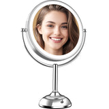 VESAUR Upgraded 11 Large 17 Tall Lighted Makeup Mirror Silver, 1X/10X Dual-Sided Magnifying with 15X Suction Mirror, 3 Color Adj
