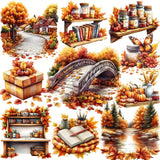 1 Pack HandPainted Watercolor Autumn Stickers Glitter Scrapbook Decals with Fall Leaves Pumpkins Houses & Mason Designs for J