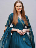 Anni Designer Women'S Rayon Blend Anarkali Printed Kurta With Pant & Dupatta (Berlin Kerosin-Nb_S_Dark Blue_Small),Dark Blue,S,,,